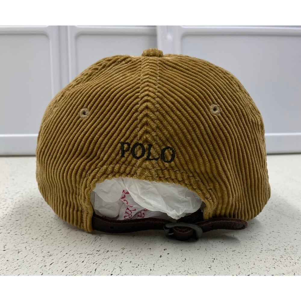VTG 90s Men Polo Ralph Lauren corduroy leather strapback cotton dad hat - Picture 6 of 8